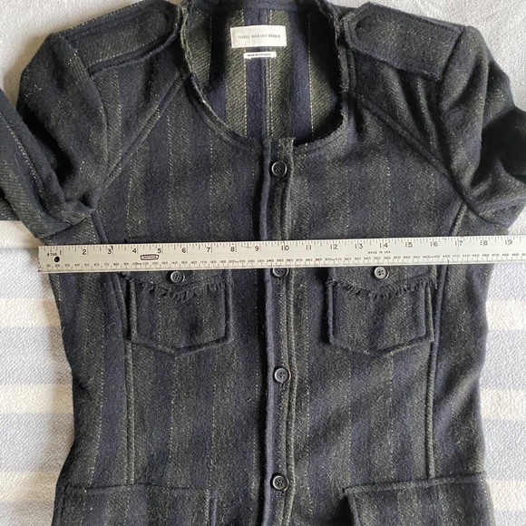 Isabel Marant navy/charcoal striped fitted wool jacket w/ raw edge detail  Sz L - Picture 11 of 13